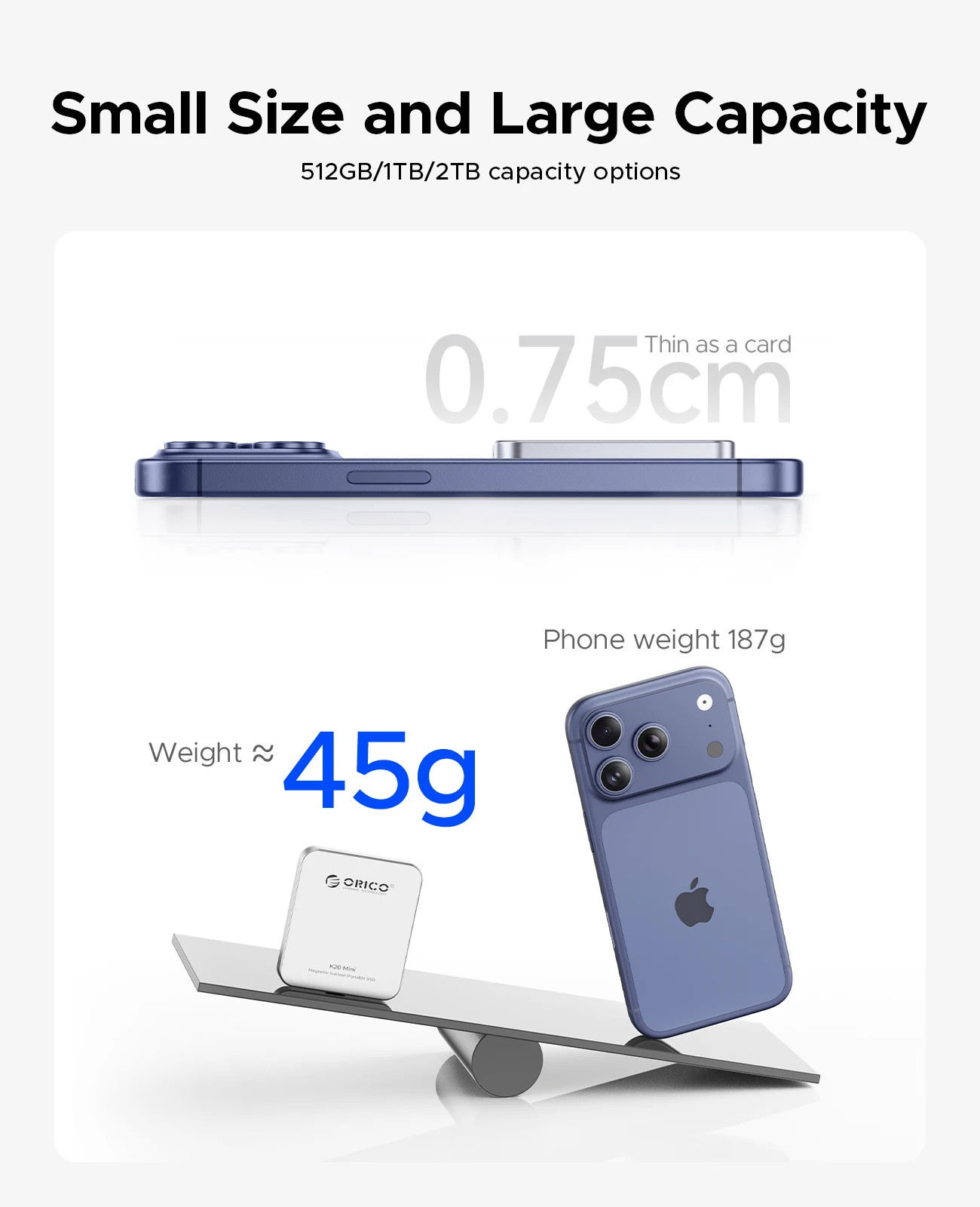 ORICO Mini Magnetische Externe SSD für iPhone 18 17 15 Pro/Max ProRes 2000MB/s 4K ProRes HDR Aufnahme und Speicherung Tragbare Solid-State-Laufwerk – Detail 10