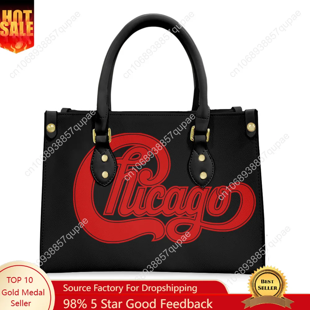 

Chicago Band Tote Bag Purse Vintage Rock Womens Mens Personalized Text Image PU Leather Handbag Business Shopping Gift Bags