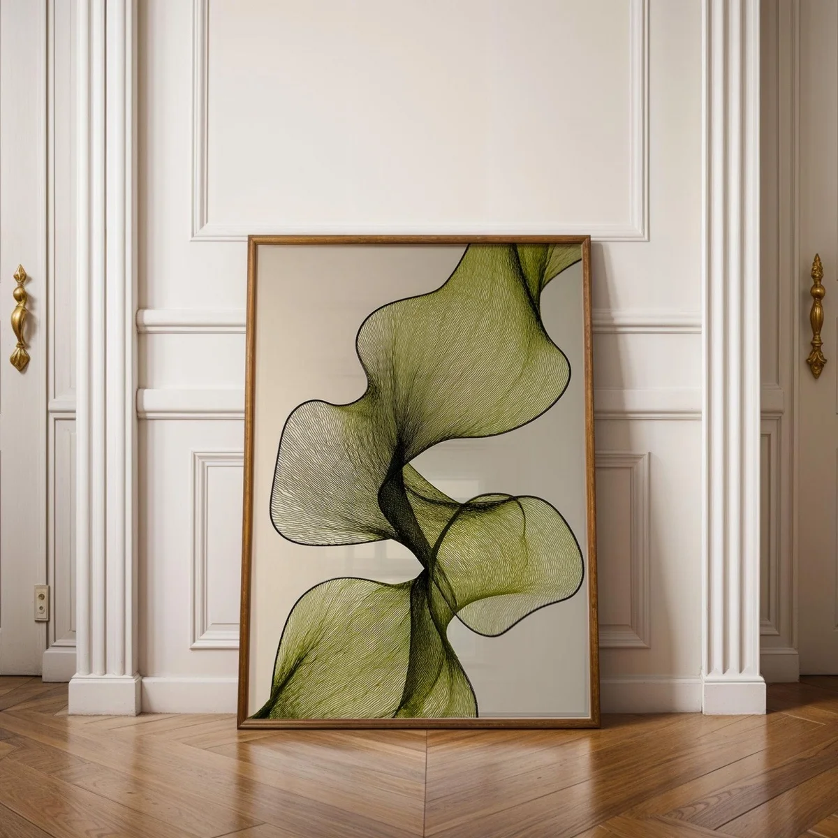 (No frame)Japanese Green Wave Abstract Canvas Prints Poster Japandi Minimalism Art Prints Living Room Bedroom Wall Art Home D
