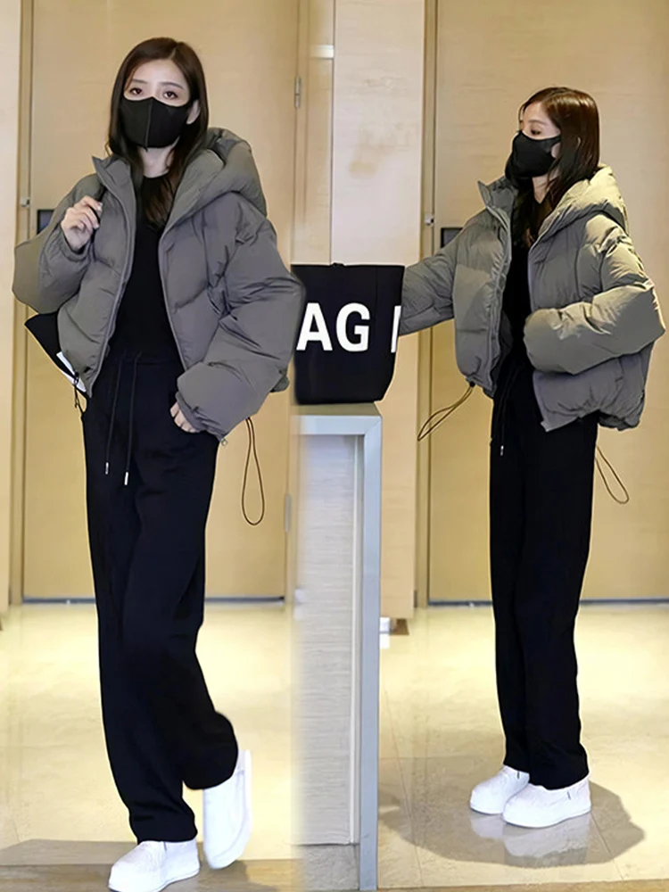 

Американская утепленная зимняя хлопковая куртка для женщин: модное пальто с капюшоном, повседневное, универсальное, с ощущением премиум-класса