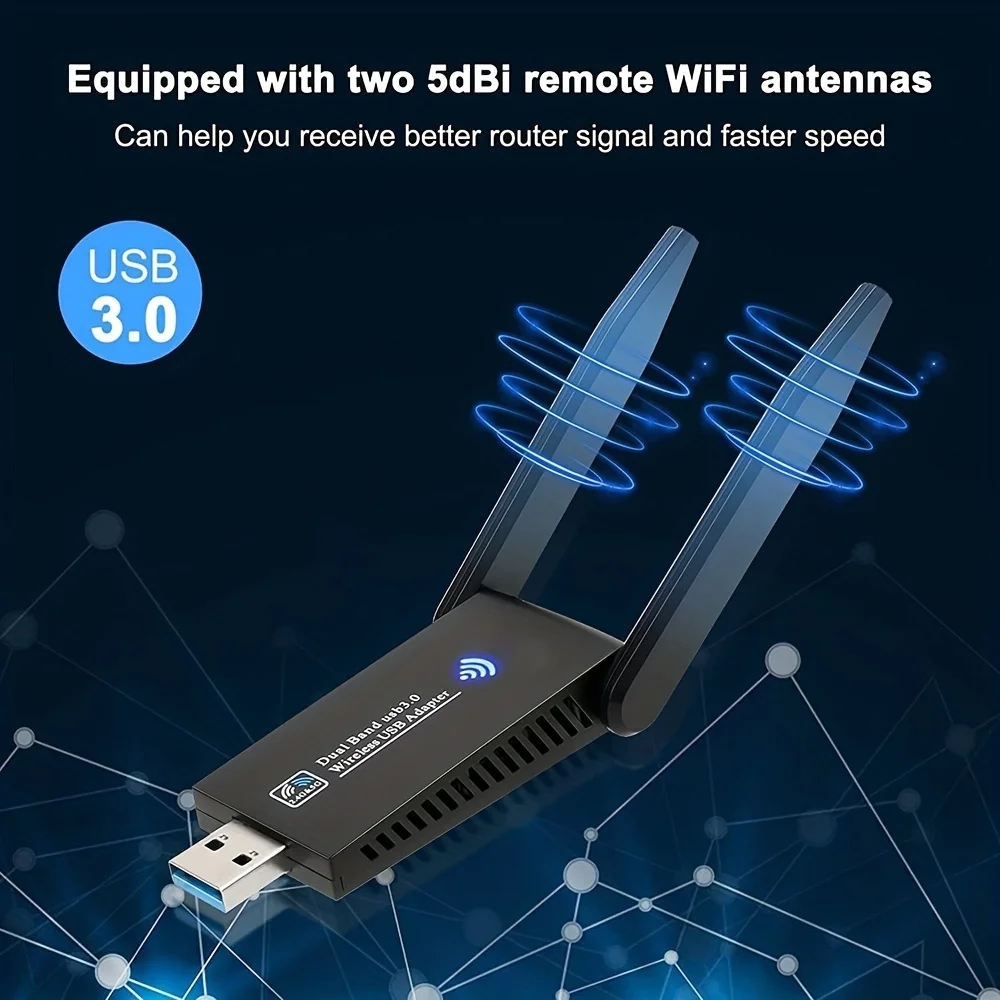 Tarjeta de red inalámbrica AC1300m USB Win10 Tarjeta de red sin controlador Transmisor receptor WiFi, conexión inalámbrica |   Antenas con estilo