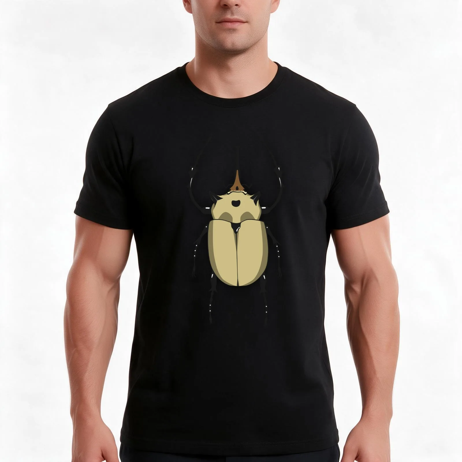 Rhino Beetle T-Shirt, Summer Casual Cotton Tee, Oversized Streetwear Tops, Vintage Graphic Print, Loose Fit Short Sleeve