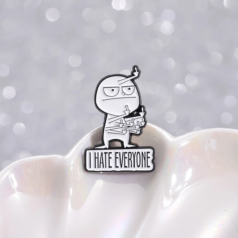 I Hate Everyone Enamel Pins Custom Stickman Middle Finger Brooches Lapel Badges Cartoon Funny Jewelry Gift for Kids Friends