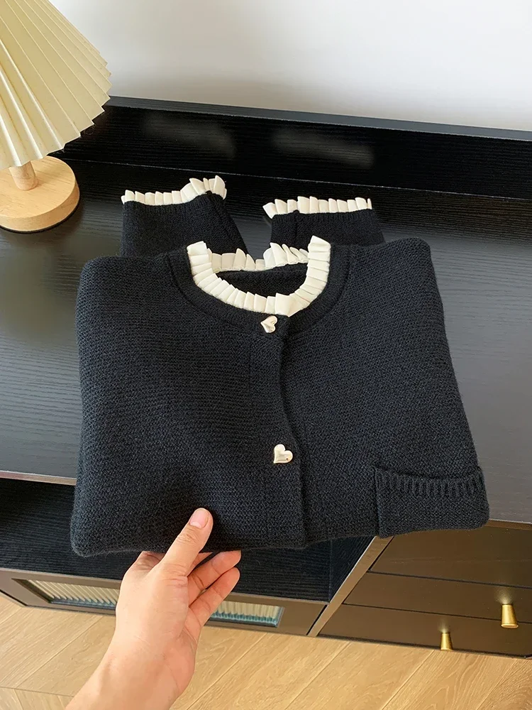 Love Button Knitted Cardigan Jacket Coat Lazy Style Sweet Fashion Sweater Tops Women\'s Clothing 2024 Autumn New