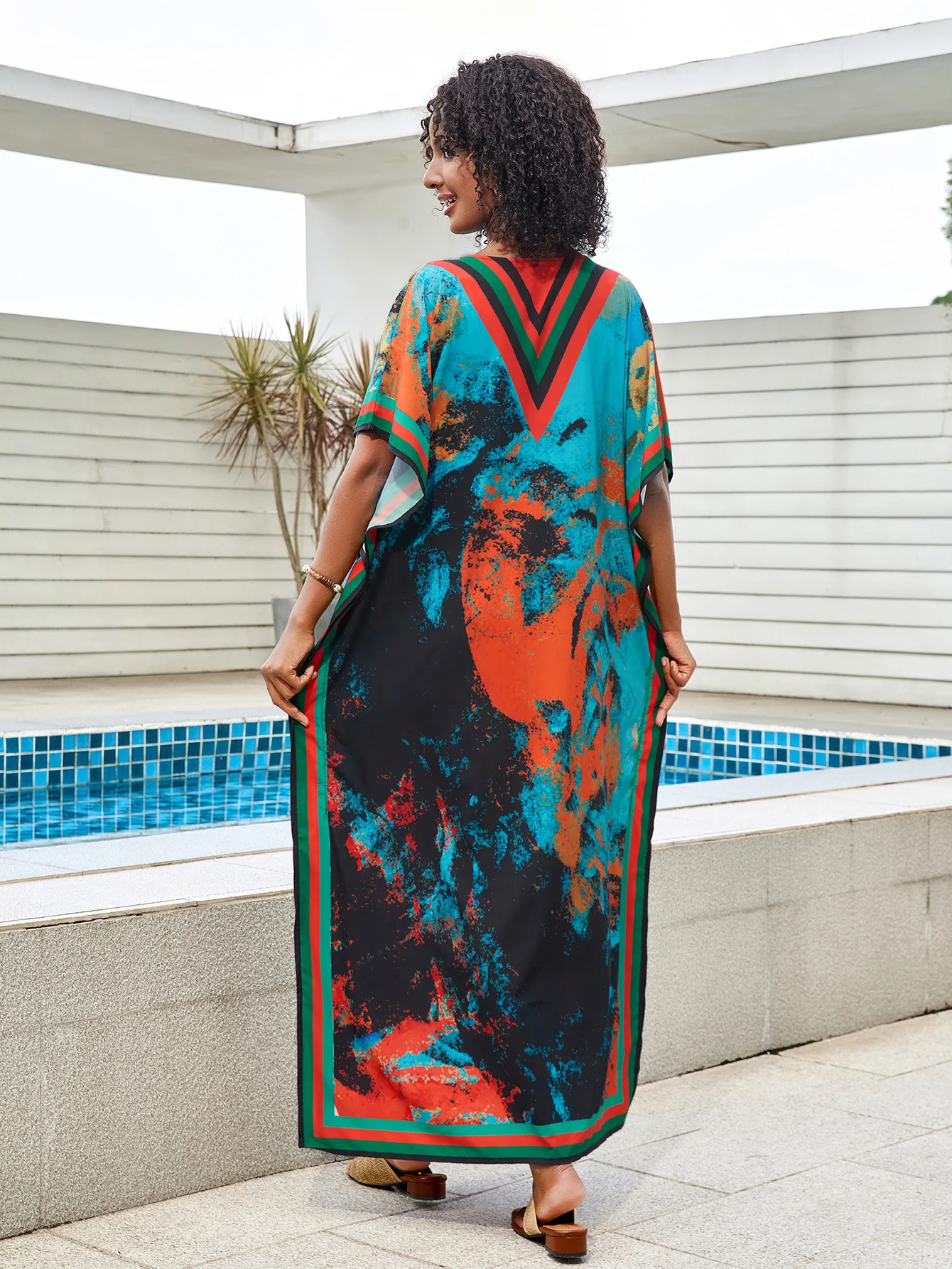 Ladies Loose Summer Rayon Print Kaftan Robe Beach Holiday Bikini Cover Up Casual Home Dress