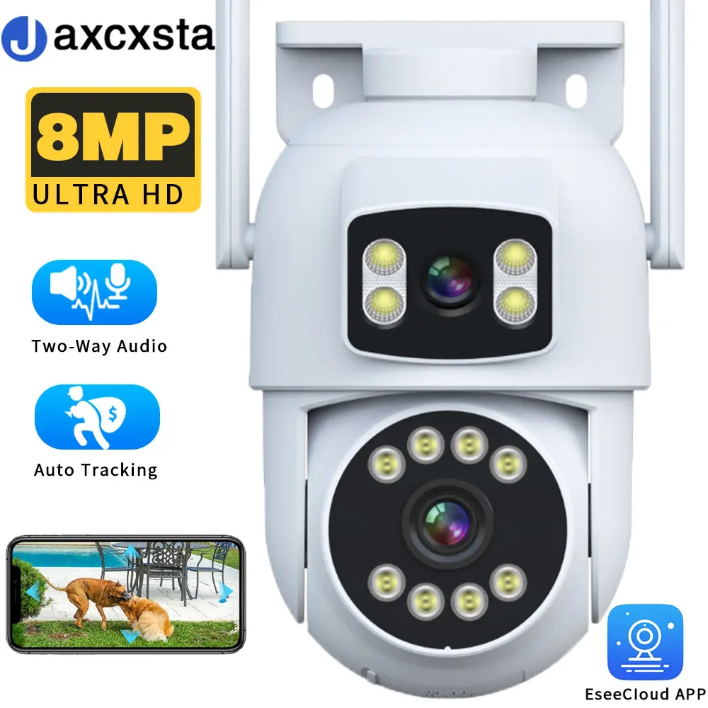 

Esecloud8MP Dual-lens WiFi Security Camera Outdoor Waterproof PTZ Color Night Vision Wireless Closed Circuit Surveillance Camera
