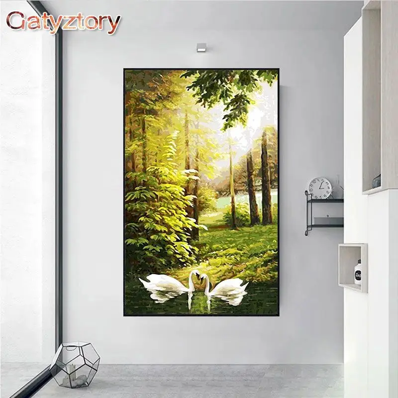 

GATYZTORY 60*120cm Painting By Numbers Forest Swans Acrylic Paint By Numbers Large Size Wall Art For Living Room Home Decors