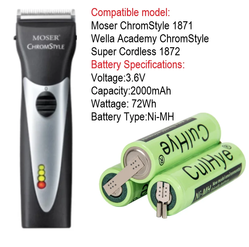 Akumulator golarki Ni-MH 3.6V 2000mAh 1871-7590 dla Moser ChromStyle 1871, Wella Academy ChromStyle, Super Cordless 1872 clipper