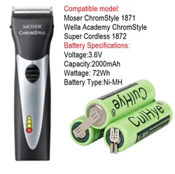 Akumulator golarki Ni-MH 3.6V 2000mAh 1871-7590 dla Moser ChromStyle 1871, Wella Academy ChromStyle, Super Cordless 1872 clipper