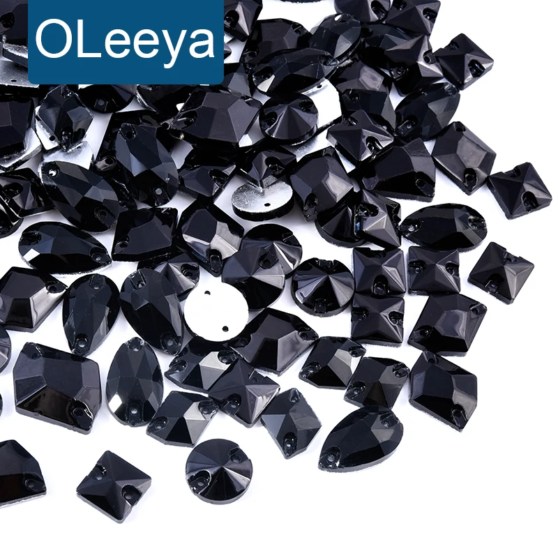 OLxay سلسلة سوداء زجاج حجر الراين المسطح خياطة على أحجار الراين الخياطة الماس DIY بها بنفسك زينة الملابس الحرفية