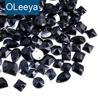 OLeeya Black Series Glass Flatback Rhinestone Sew-on Rhinestones Sewing Stones Diamond for DIY Craft Clothing Decorations
