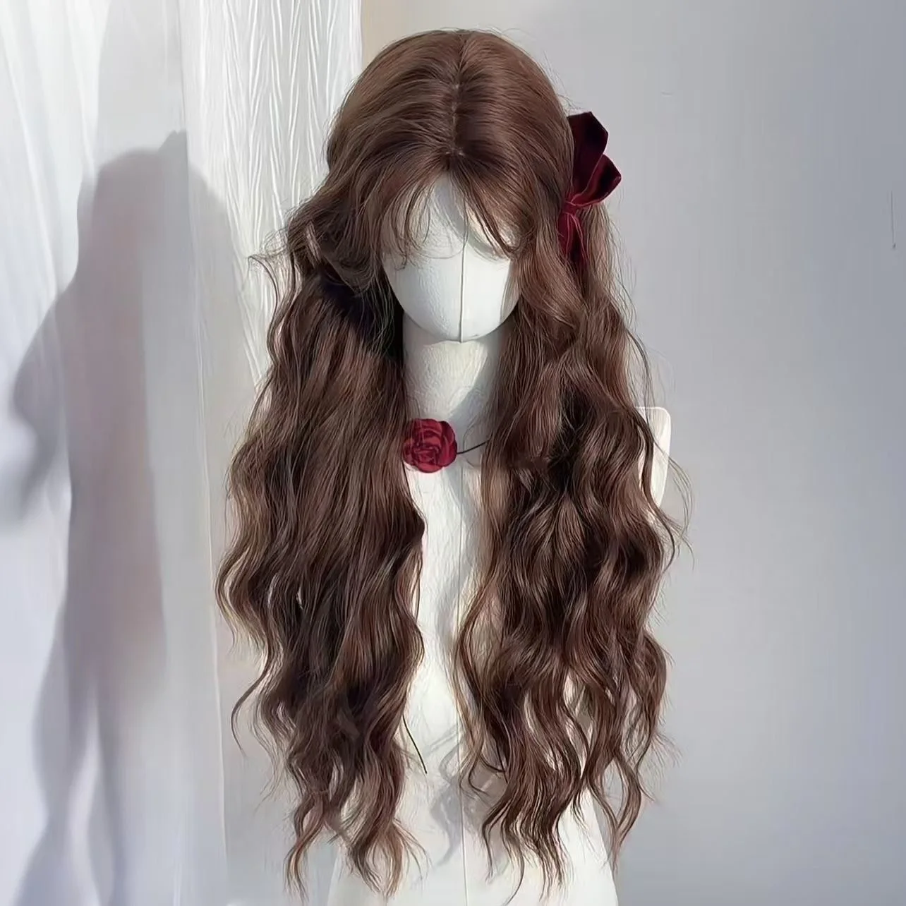 

Wig Female Autumn Chestnut Brown Wool Roll Lazy Temperament Long Curly Hair Full Headgear
