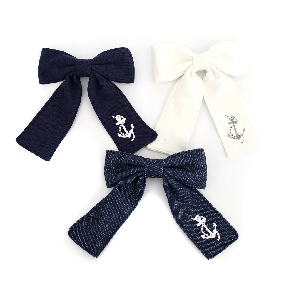 Appliqued Sailor Rudder NAVY Hairclips Children's Girl Dre Matching Hair Accessories Hairband s