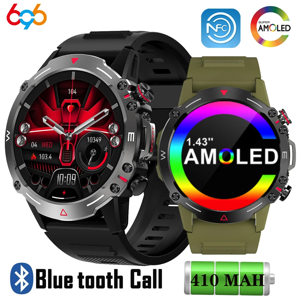 

2024 New Men Outdoor Sports 1.43" AMOLED Smart Watch Blue Tooth Call NFC Heart Rate Waterproof 410mAh Voice Assistant Smartwatch