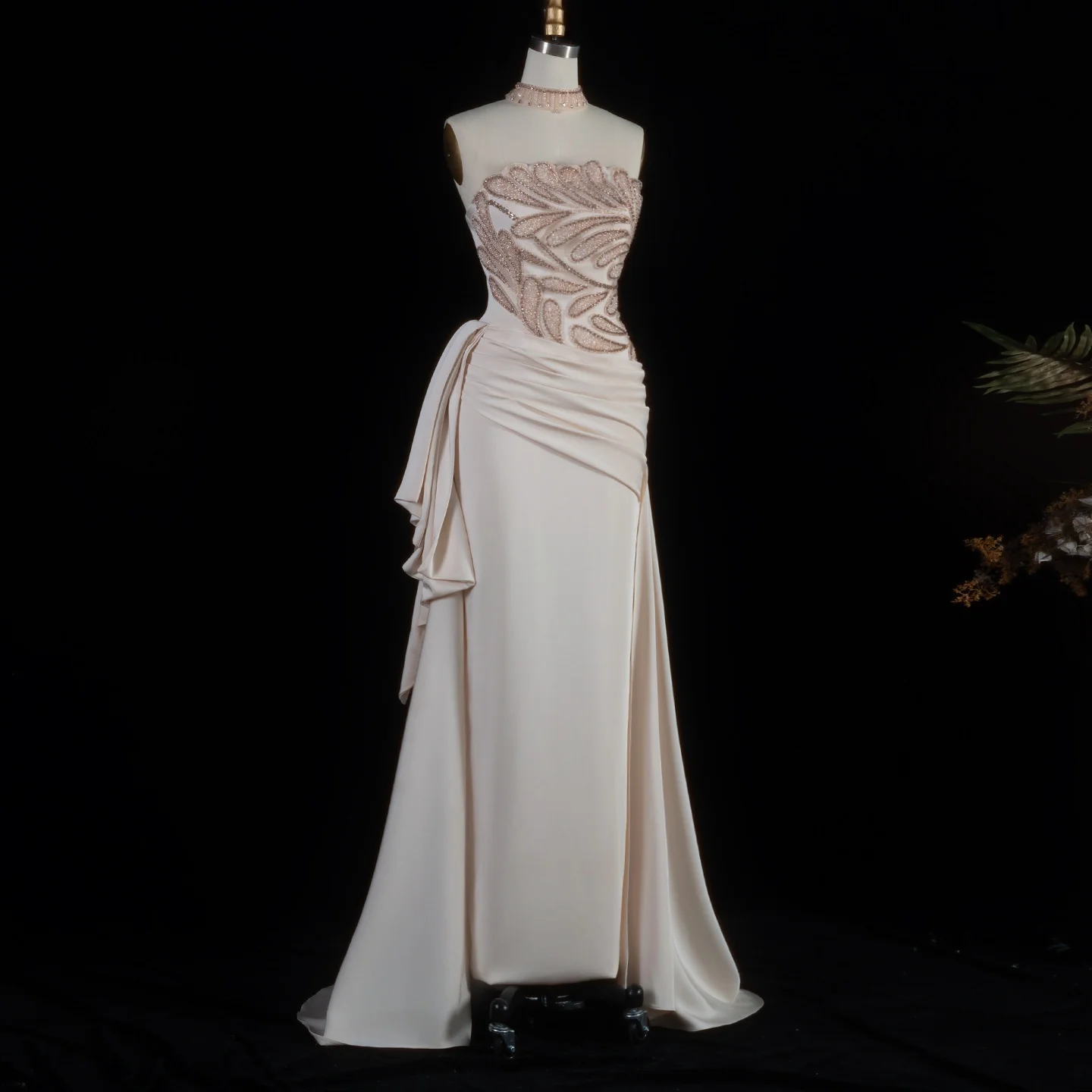 Sharon Said Elegantes Langes Formelles Abendkleid Luxuriöses Perlenbesetztes Plissiertes Damenkleid für Hochzeitsgäste Arabisches Kleid SS242 Maßanfertigung – Detail 12