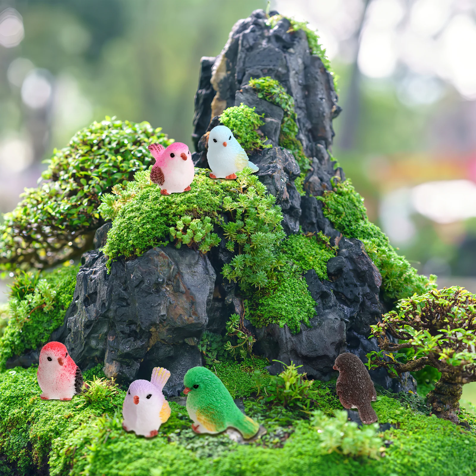 

8pcs Moss Micro Landscape Ornaments Cute Cartoon Bird Figurines Resin Decorations Realistic Miniatures