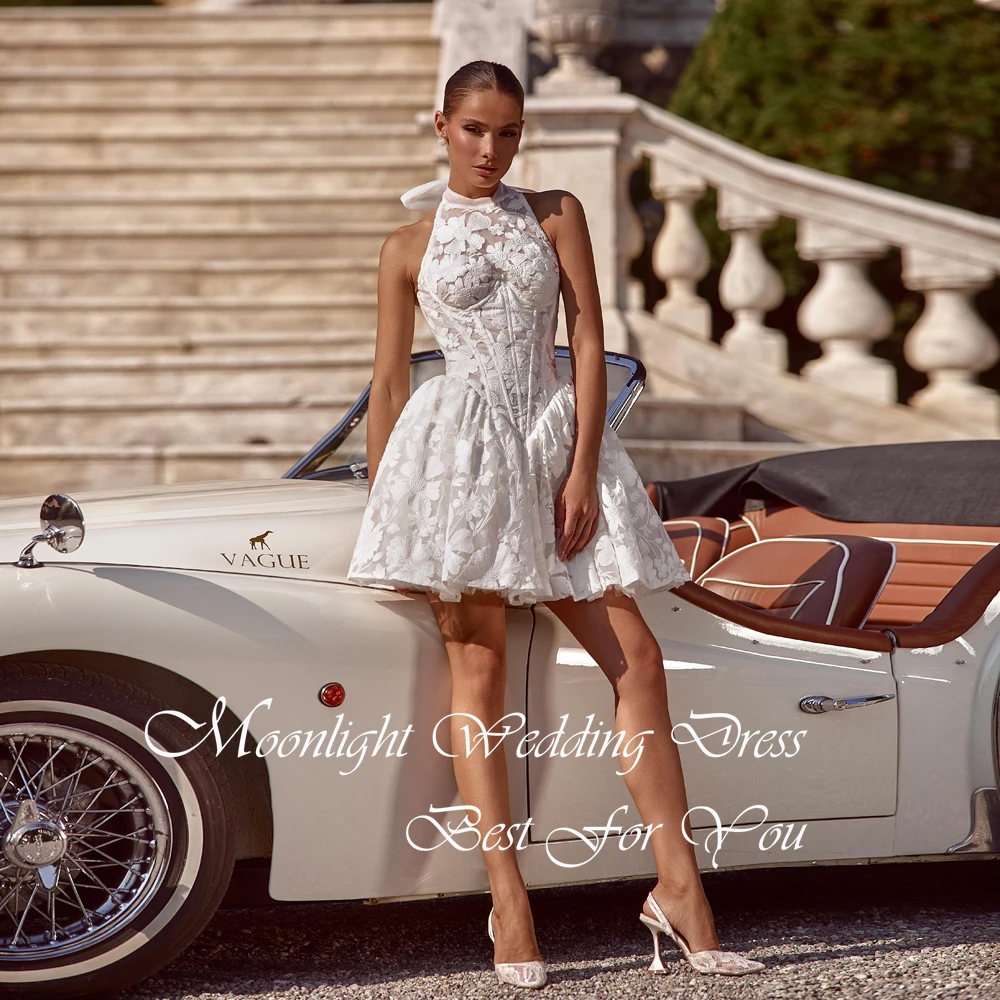 Exquisite Lace Pleat Short A-Line Wedding Dress Halter Women 2026 Sleeveless Open Back  Bridal Gown Vestidos De Novia Customized