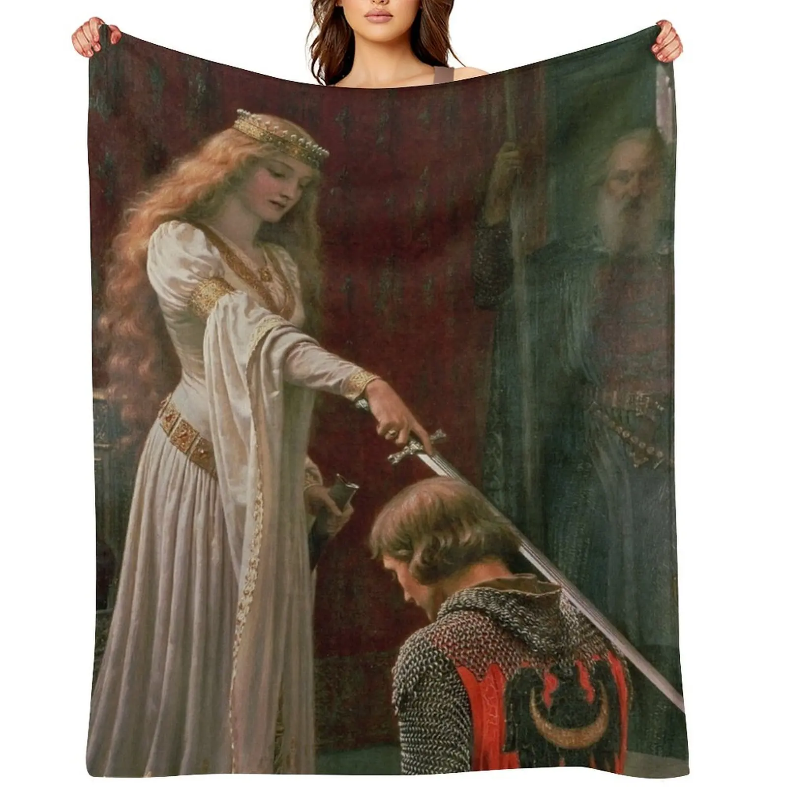 

Accolade by Edmund Blair Leighton Medieval Knight Sword and Lady Original Painting HD Throw Blanket Luxury Blankets