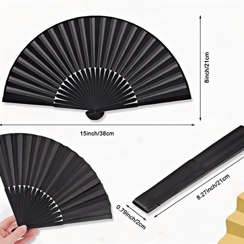 4/12/30 Pcs Chinese Style Black Vintage Hand Silk Fan Folding Fans Dance Wedding Party Favor Dance Party Fans Gifts for guests