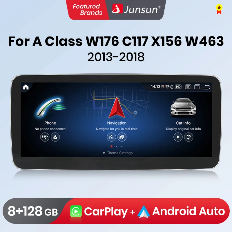 Junsun Wireless CarPlay Andorid 13 Auto Car Radio For Benz A Class W176 C117 X156 W463 2013-2018 Multimedia GPS 4G Navi