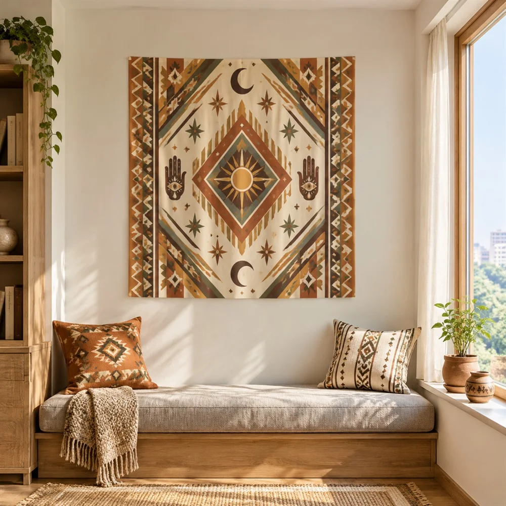 VIKAMA Diamond Mandala Tapestry Diagonal Flow Tapestry Wall Hanging, Bohemian Wall Decor Tapestries for Bathroom Bedroom