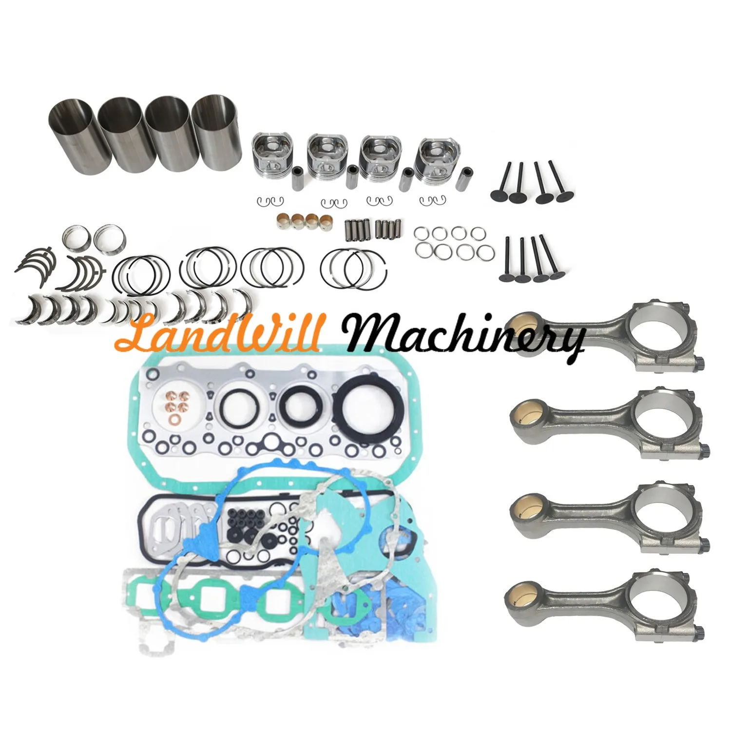 Overhaul Rebuild Kit + 4pcs Connecting Rod Fits Doosan Daewoo DB33A Engine