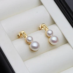 Beautiful White Double Pearl Earrings For Women,Real Natural Freshwater Stud Earrings Pearl Bridal White Black