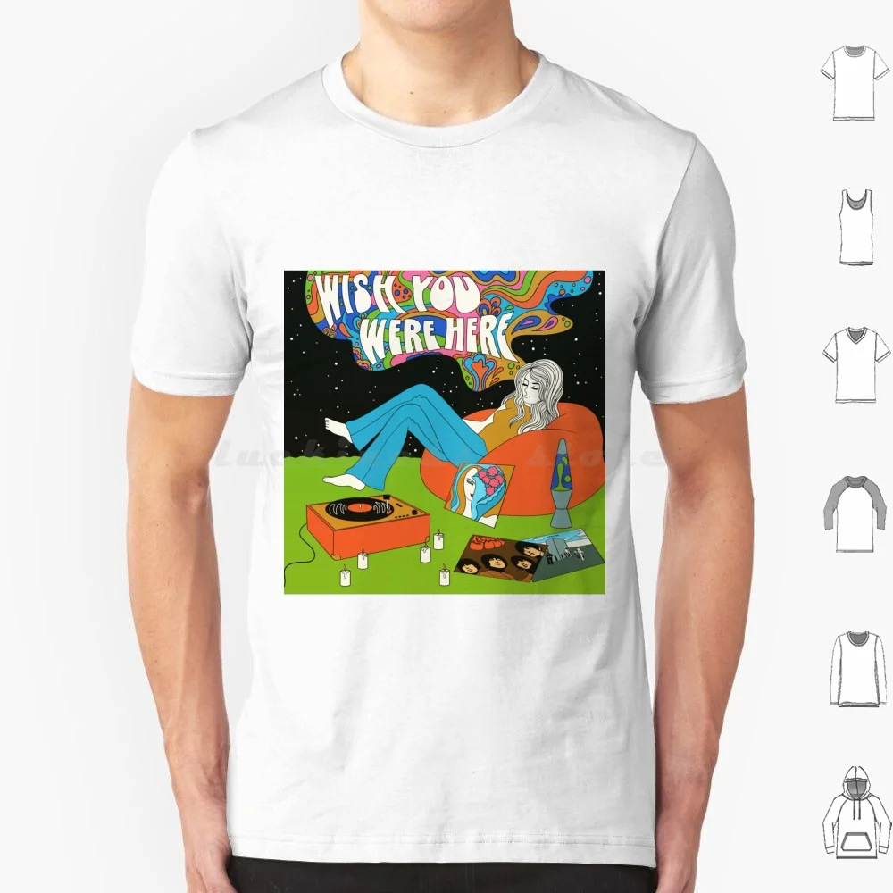 Wish You Were Here T Shirt Big Size 100% Cotton Psychedelic Vinyl Records Retro 70s Groovy