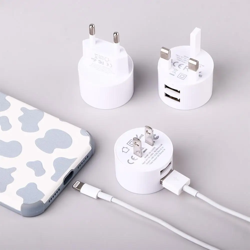 USB Travel Charger Quick Charge Mobile Phone Adapter Dual Usb Round Charger Min EU UK US Plug Wall Charger Mobile Phone Charger