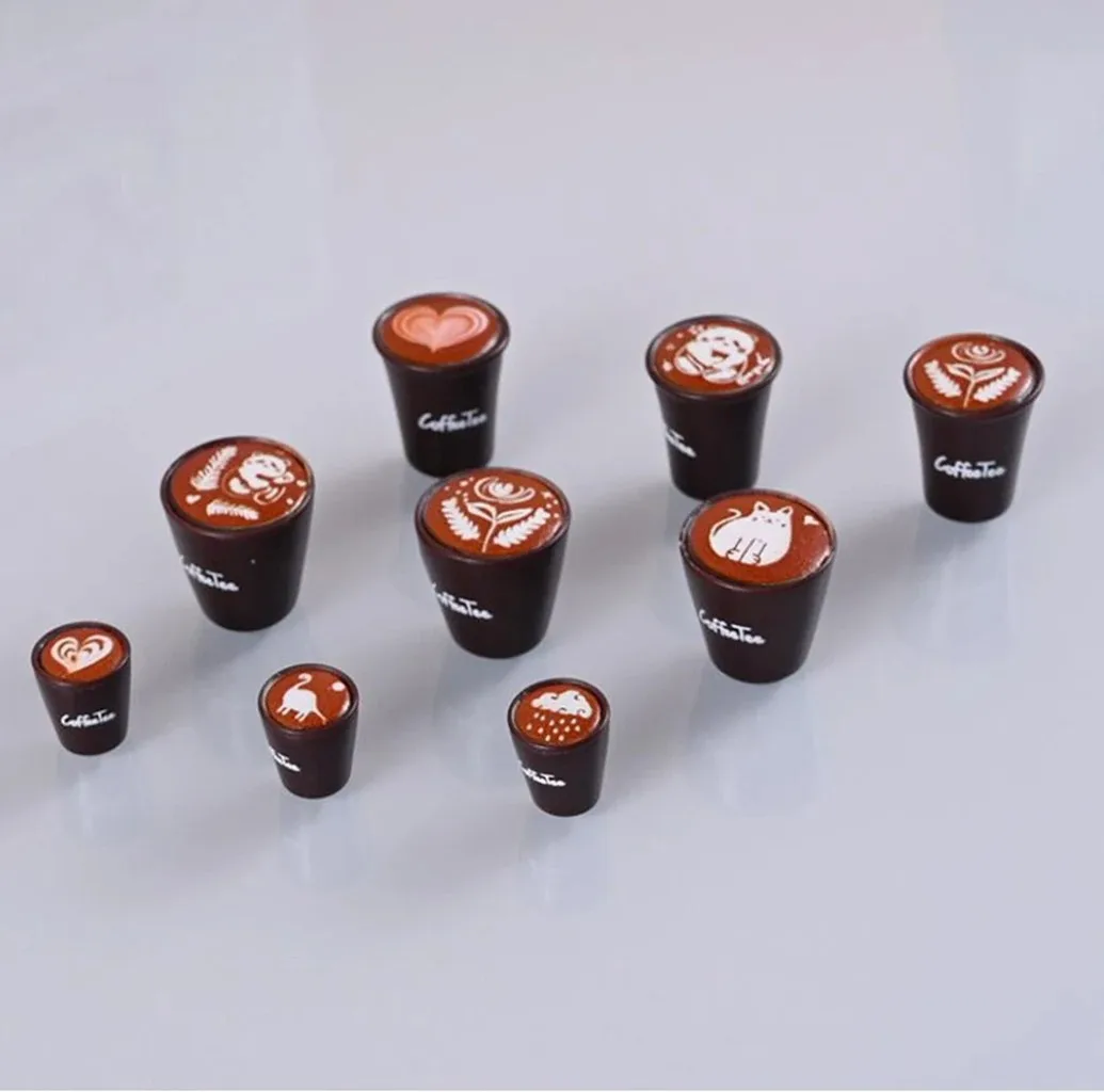 1/12 Scale Random 10PCS Dollhouse Miniature Food, Simulated 3D Black Latte Coffee Cup Doll Accessories
