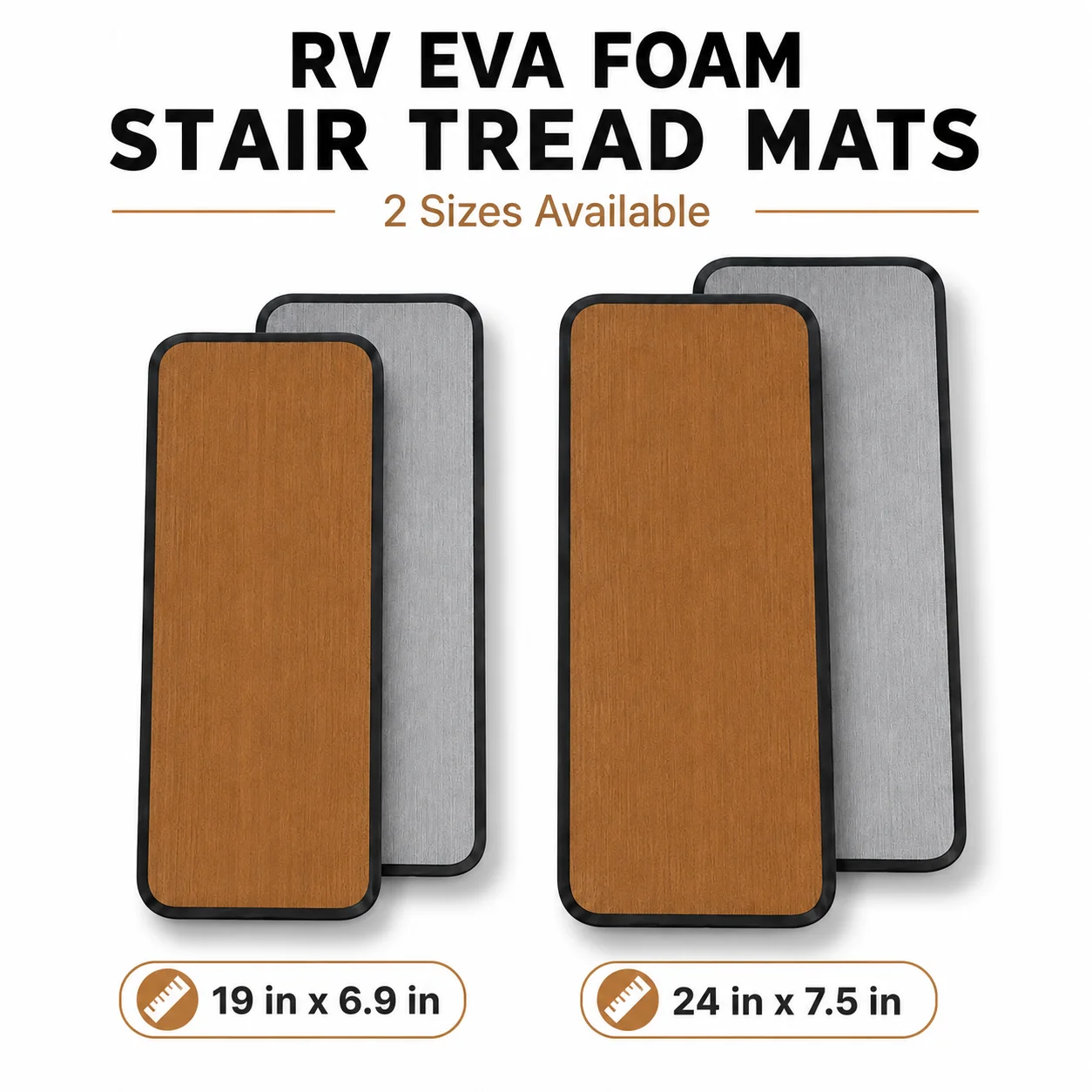 KXKZREN RV EVA Foam Stair Tread Mats 6mm Non Slip Camper Step Pads 19x6.9in 24x7.5in Waterproof Step Carpet Mat for RV Motorhome