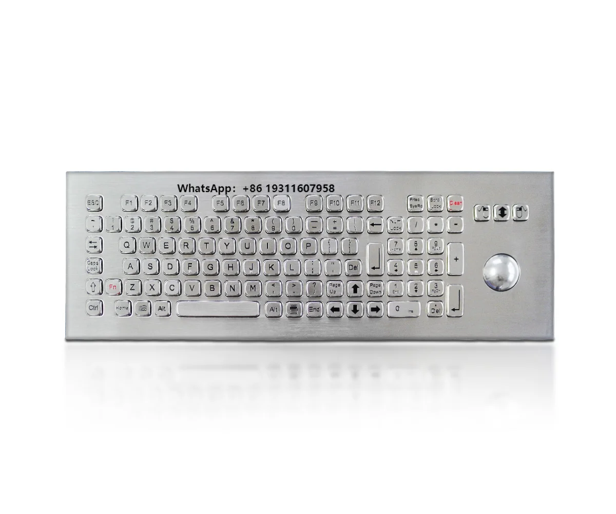 

rugged stainless steel metal industrial keyboard with trackball and numeric keypad