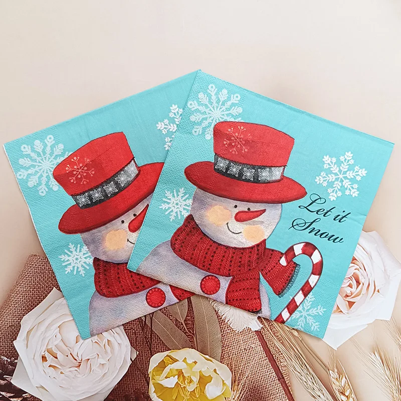 Christmas Printing Party Tissue Meal Christmas Celebration Festival Disposable Tissue Paper Napkins for Weddings Party Wholesale
