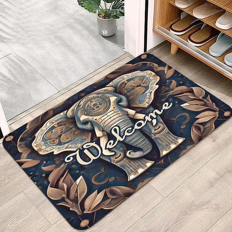 

1PC WELCOME charactor Elephant pattern Door Mats Kitchen Rugs Non-Slip Bedroom Rugs Bath Mat Carpet for Home Sink Laundry Decor