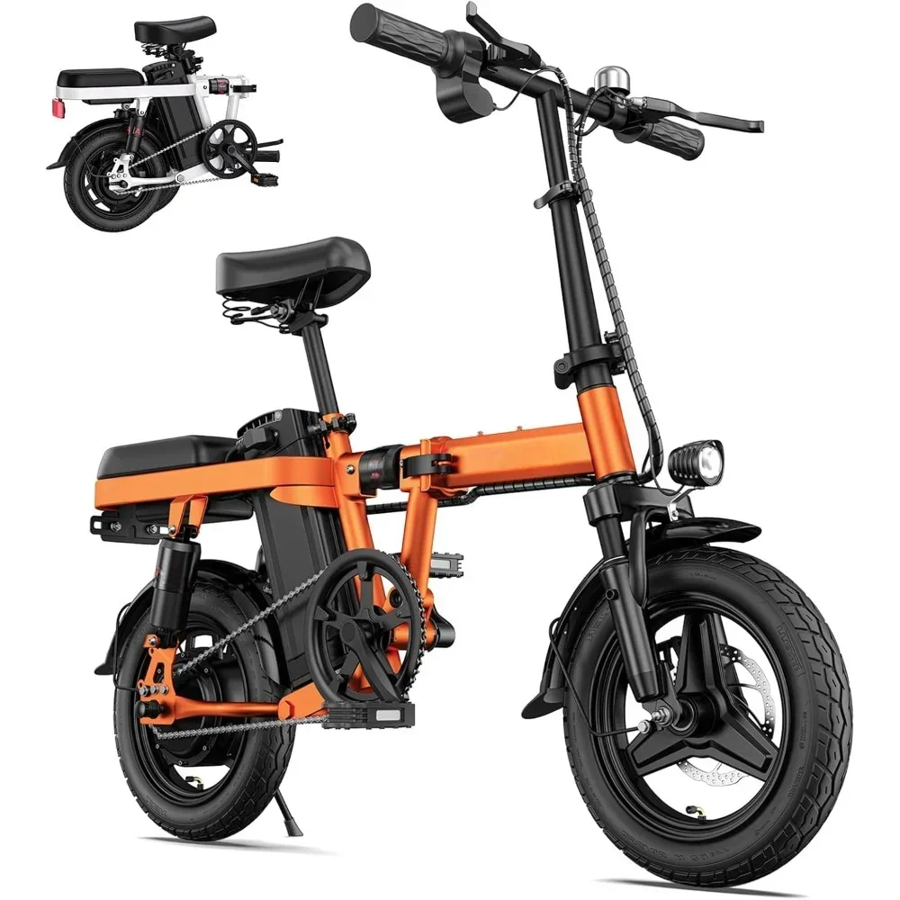 600W(Peak) Folding Electric Bike for Adults Teens - 48V10A Battery 14inch Fat Tires E-Bike Full Suspension 19.2MPH 25Miles Range