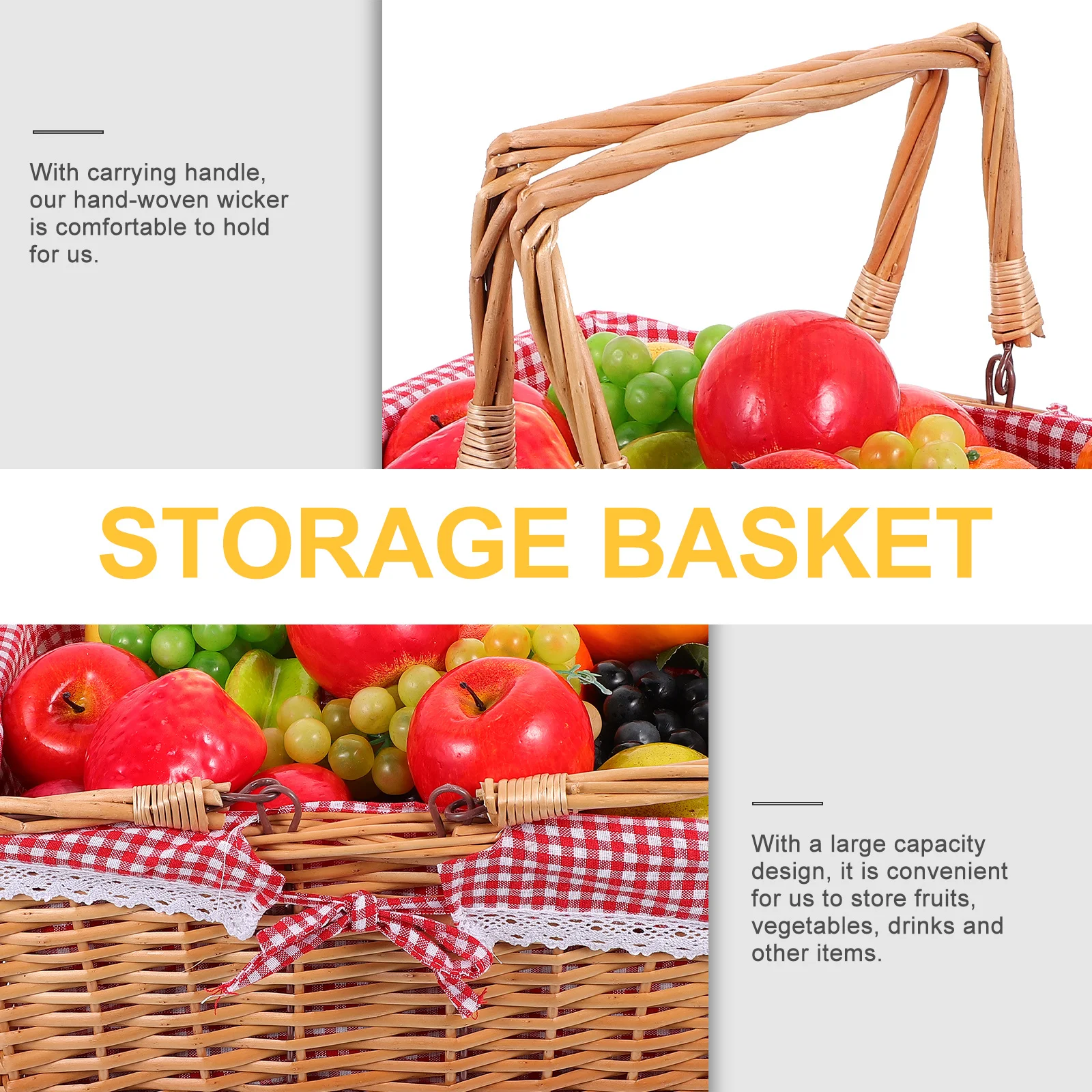 

Durable Wicker Hand Basket Comfortable Handles Perfect for Beach Park Backyard Wicker Basket Storage Container