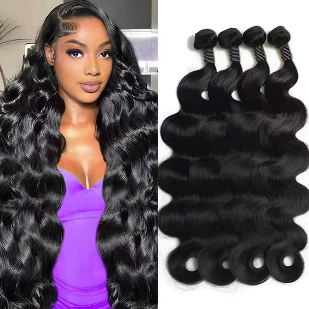 30 36 38 40 Inch Body Loose Wave Raw  3 4 Bundles Indian Unprocessed Human Hair Wavys Double Drawn Virgin Bundles Weave Extension
