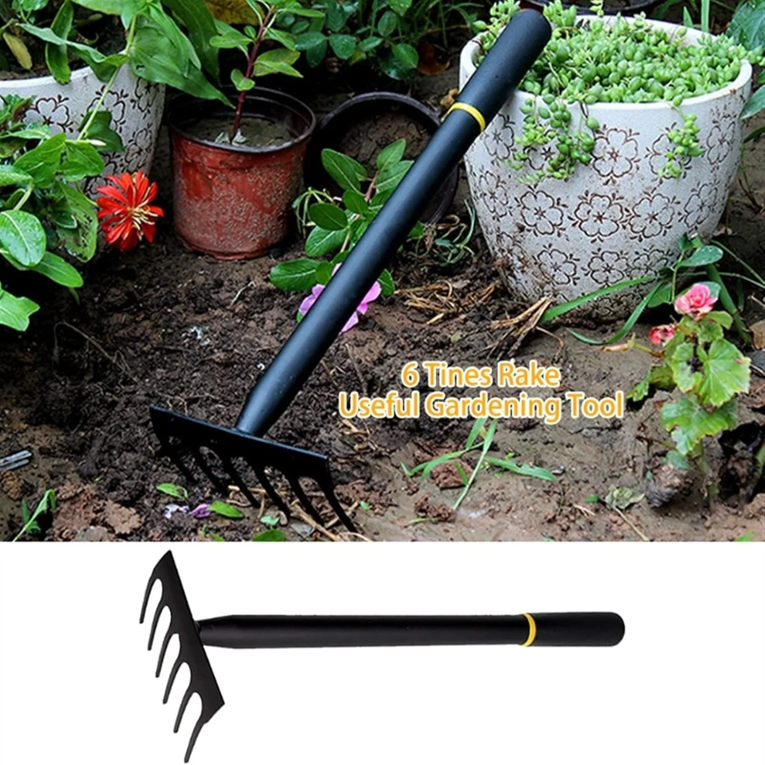 Garden Hand Rake - 6 Tines Metal Cultivator with High Carbon Steel Heads for Planting and Lawn Care Shoe rack organizer Knife