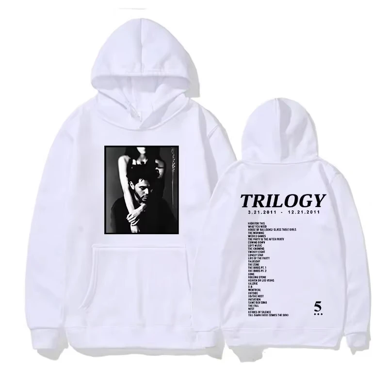 سويت شيرت بقلنسوة مع ألبوم موسيقى The Weeknd Trilogy للرجال مطبوع عليه الهيب هوب سترة عصرية للجنسين لباس غير رسمي