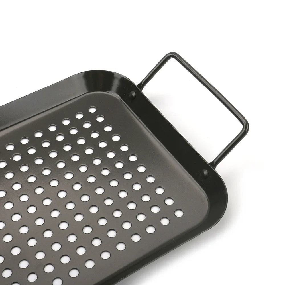 Non-stick baking tray BBQ non-stick vegetable baking tray with handle hole barbecue tray rectangular drain plate