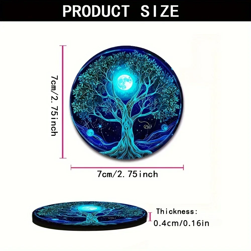 2PCS Floral Print Oil Painting Coaster Car Cup Holder Mat Thermal Insulation Water Cup Mat Auto Interior Accessories