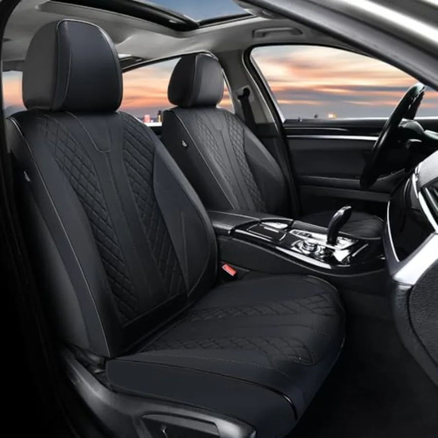 

Водонепроницаемые кожаные чехлы для автомобильных сидений, черные, полное покрытие, 2 шт., защита для автомобильных сидений, универсальный размер для большинства автомобилей