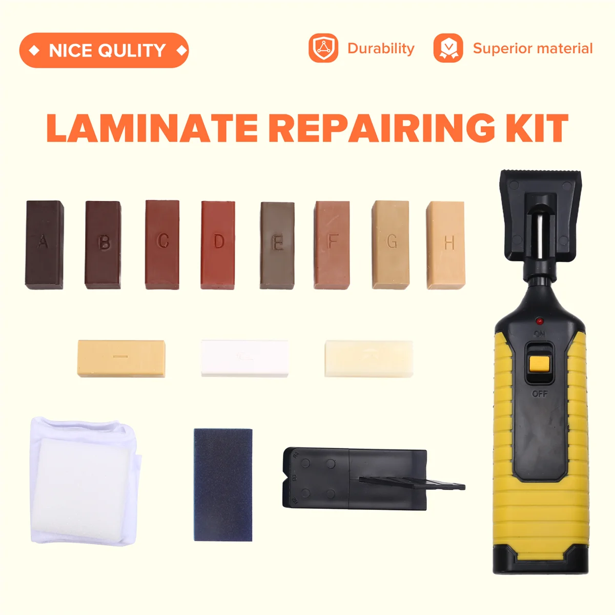 N18R Wood Floor Furniture Scratch Repair Kit , Laminate Repairing Kit with Melting Tool for Cracked Stone Crack Chip Ceramic