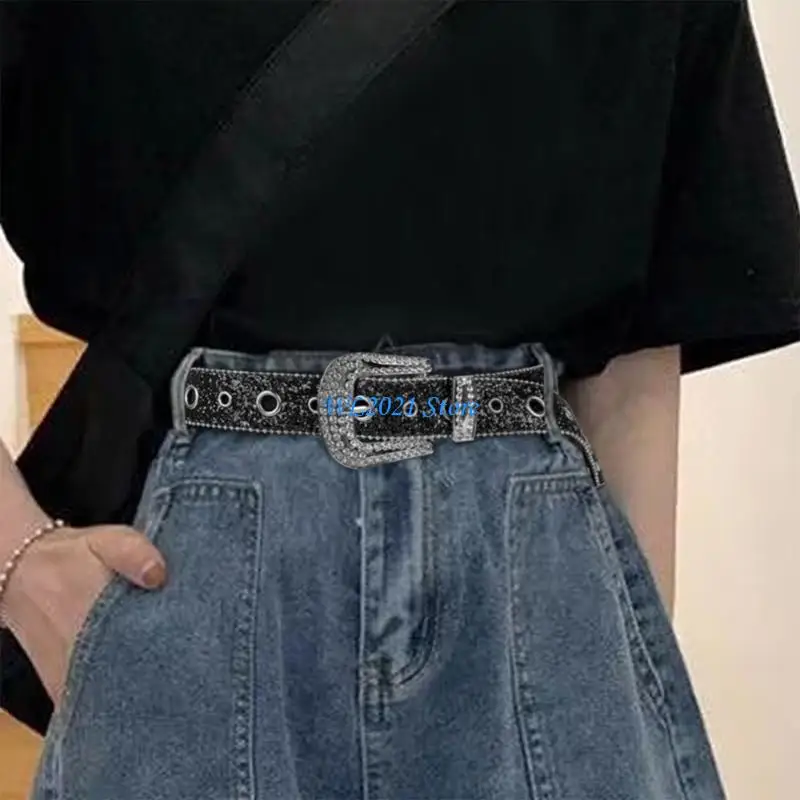 G5GC 청바지용 쿨 고딕 글리터 벨트 펑크 걸스 스트리트용 스터드 벨트
