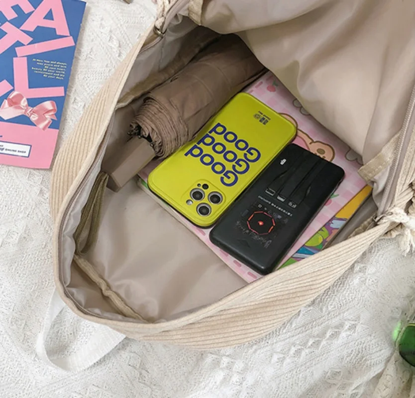 Gepersonaliseerde Corduroy Rugzak Voor Vrouwen In De Herfst En Winter, Nieuwe Hoge Capaciteit Lachende Gezicht Rugzak Voor Vrouwelijke Studenten