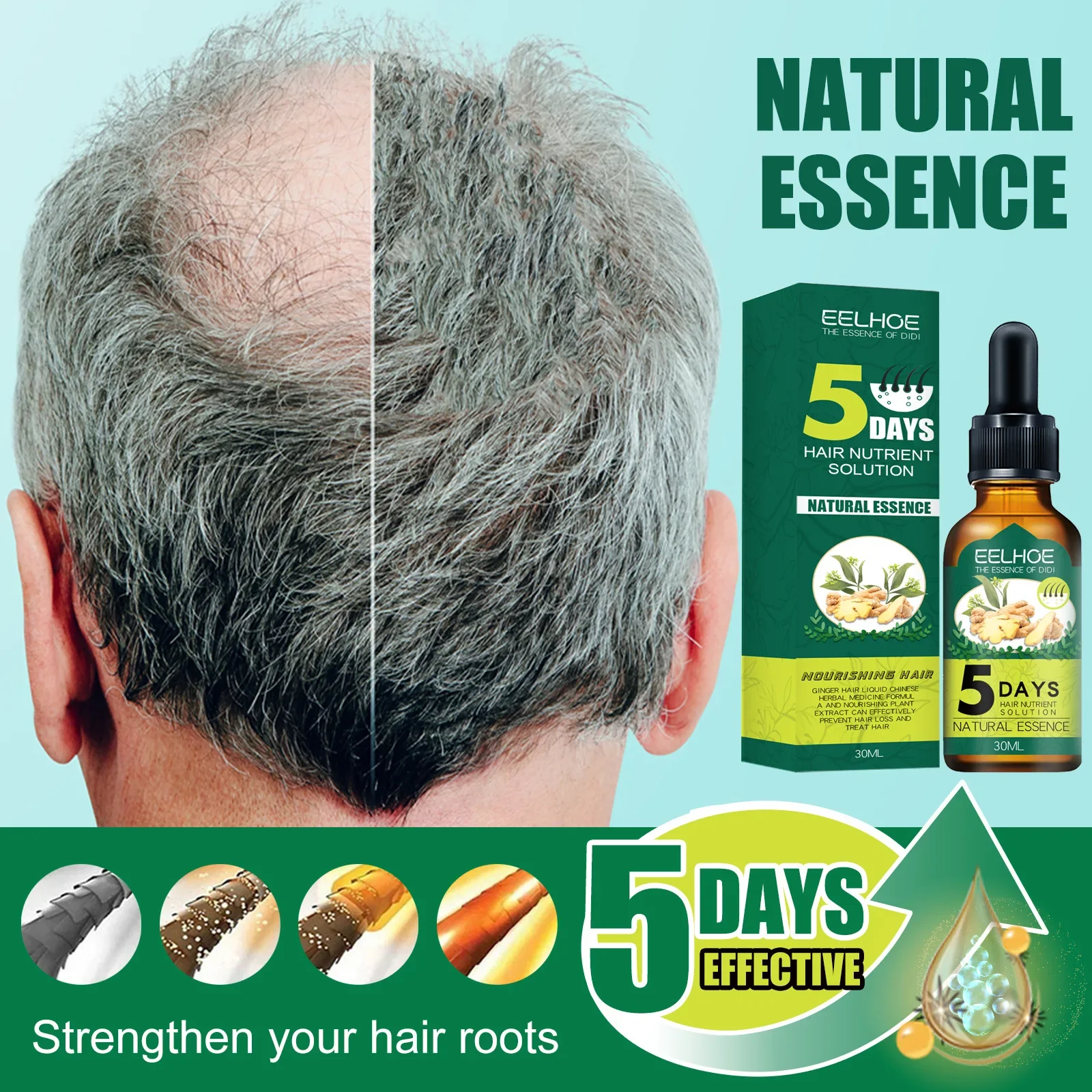 

Sdottor New 5 Days Ginger Hair Growth Essential Oil Products Anti Hair Loss Serum Fast Growing Nourish Soften Scalp Repair Damag