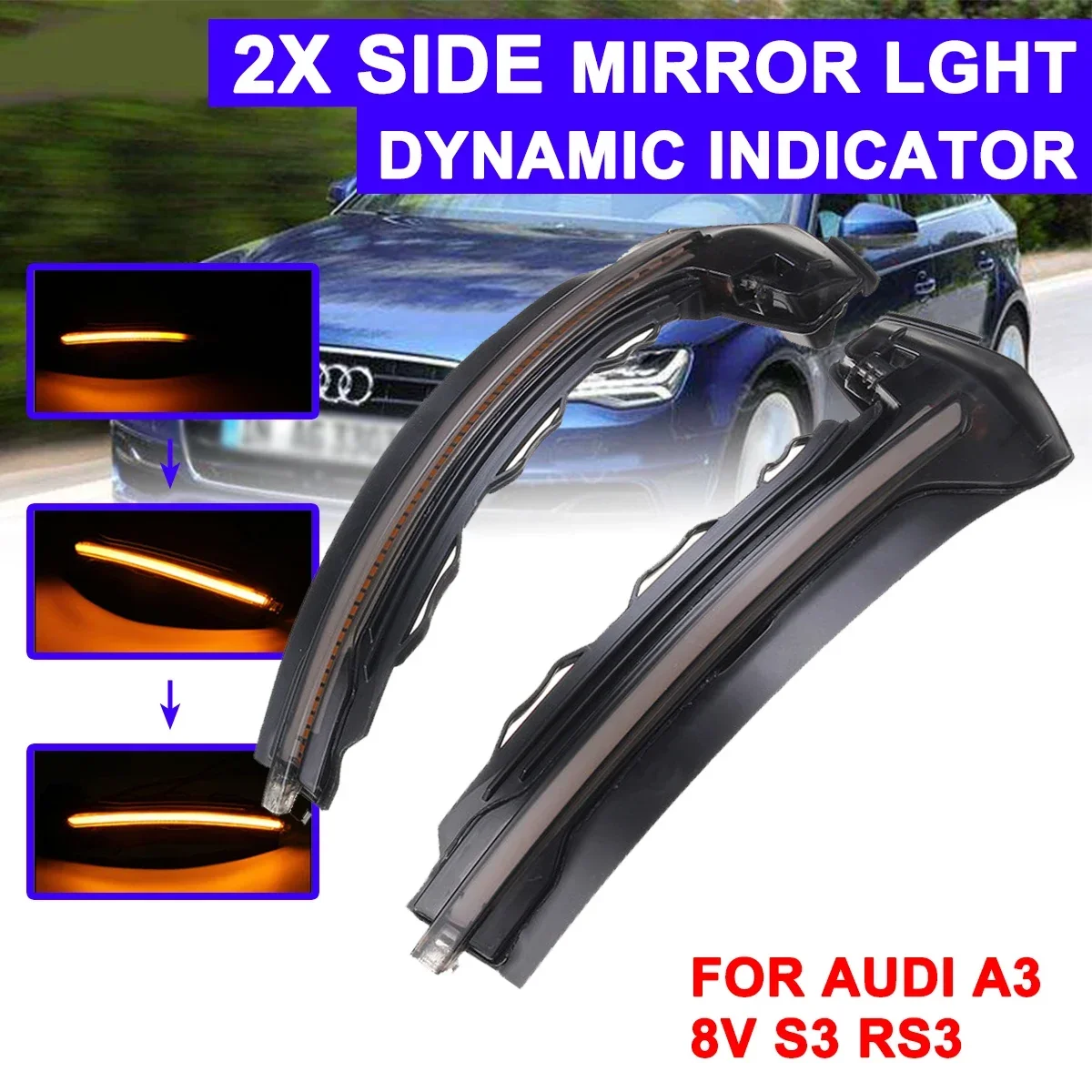 

1 Pair For Audi A3 / S3 MK3 8V 2014-on Rearview Mirror Signal Lamp Highlight LED Car Dynamic Turn Light Yellow