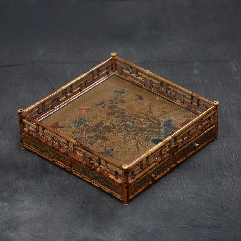 Lacquer carving is a plate, bamboo Chinese style, literati tea set storage Pangu plate