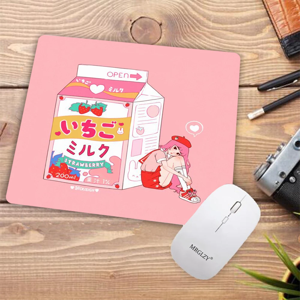 Japanese Strawberry Milk Mousepad Anime Kawaii Notebook Computer Carpet Pink Play Mat Office Accessories Mause Silicone Mat