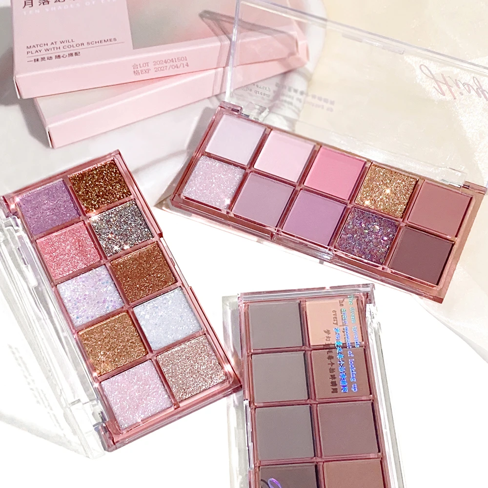 10-Color Eyeshadow Palette: Shimmer, Matte, and Fine Sparkle - Earth Tones and Taro Colors